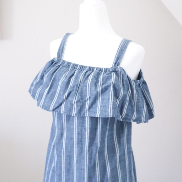 J. Crew Factory Striped Chambray Off Shoulder Dress XXS - Picture 2 of 3